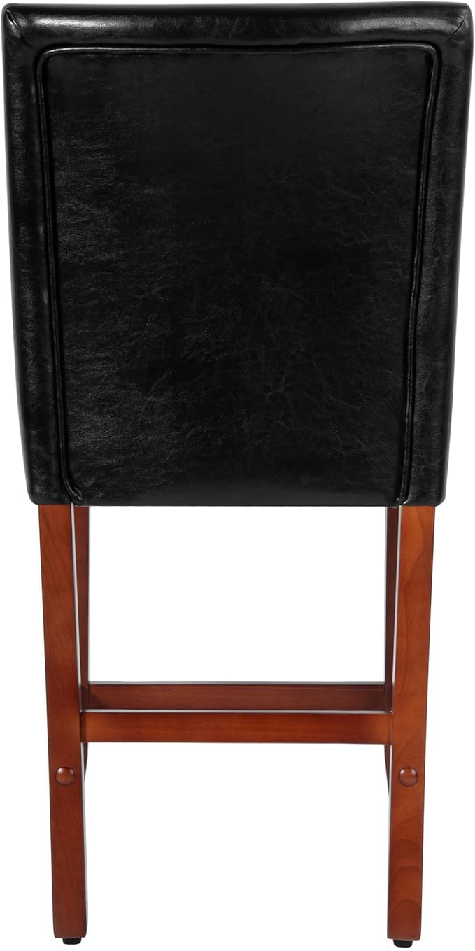 HomePop Home Decor Classic Counter Height Bar Stool, Set of 1, Faux Leather Upholstered 24 Inch Bar Stool, Decorative Home Furniture, Black