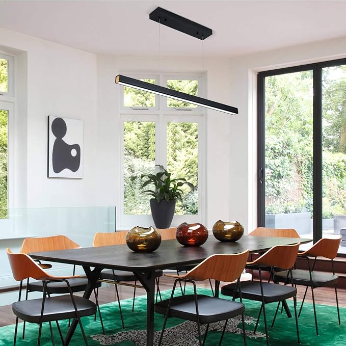 39.37" LED Linear Pendant Light Fixtures, 36W Dimmable Pool Table Light, Modern Island Lights for Kitchen Dining Room Living Room Office Bar, 1440lm, 6000k, Black