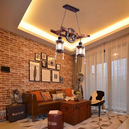 Eapmic 2-Head Retro Industrial Chandelier Gear Shape Farmhouse Pendant Light,Unique Creative Personality Vintage Ceiling Island Light (Style 1)