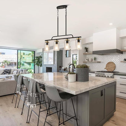 TWIG Kitchen Island Light Fixture/Chandelier Over Table,Farmhouse Modern Metal Hanging Light Fixtures for Dining Room with 4 Glass Shade