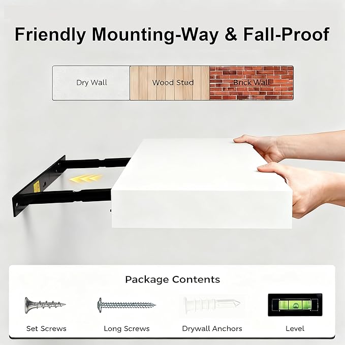 Floating Shelves for Wall(Set of 2)-36 Inch White Wood Wall Shelf with Invisible Brackets for Bathroom,Bedroom,Drawingroom,Kitchen for Decor(2pcs,White)