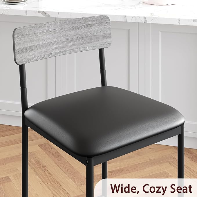TrailBlaze Modern Upholstered Bar Stools Set of 2 with Back and Footrest, 25.5'' Counter Height Dining Chairs, Thick Cushioned Metal Frame - Kitchen Island, Bar, Dining Room - Easy Assembly - Grey