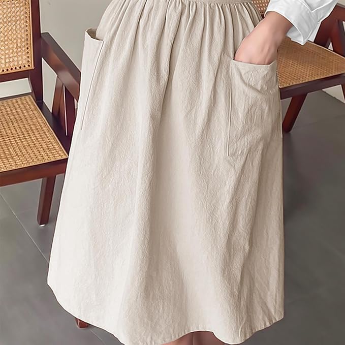 Cityelf Cotton Linen Half Apron for Women Vintage Waist Apron Ruffle Plain Bright Color for Cooking Painting Artwork