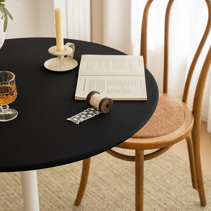 Asnomy Fitted Round Washable Table Cover, Wipeable Waterproof Table Cloth Fits 48"-56" Diameter Round Table for Dining,Camping,Banquets,Parties,Indoor and Outdoor, 1PC