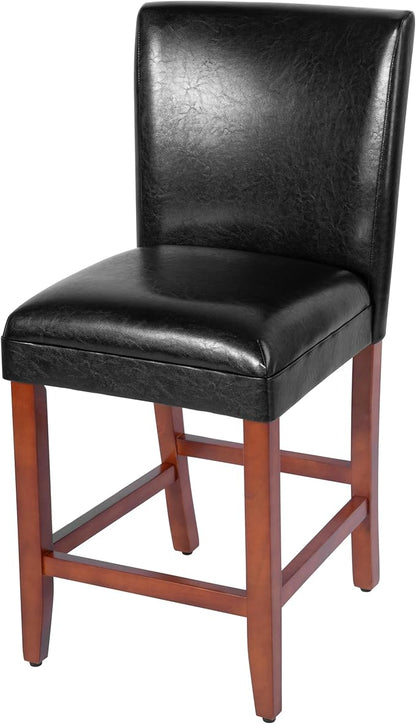 HomePop Home Decor Classic Counter Height Bar Stool, Set of 1, Faux Leather Upholstered 24 Inch Bar Stool, Decorative Home Furniture, Black