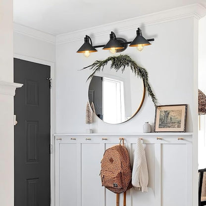3 Light Bathroom Vanity Light Over Mirror - Farmhouse Wall Light for Bathroom Vanity Powder Room, Rustic Gooseneck Barn Style 3 Bulb Wall Sconce Over Kitchen Sink