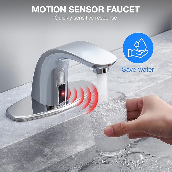 Charmingwater Touchless Bathroom Sink Faucet, Sensor Bathroom Faucet with Hole Cover, Automatic Water Shutoff, Chrome