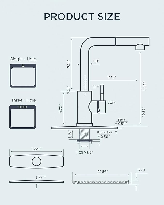 FORIOUS Kitchen Faucets with Pull Down Sprayer, Stainless Steel Single Handle Classic Pull Out Sink Faucet for Farmhouse Laundry RV Bar, with Deck Plate for 1 or 3 Holes, Black Chrome