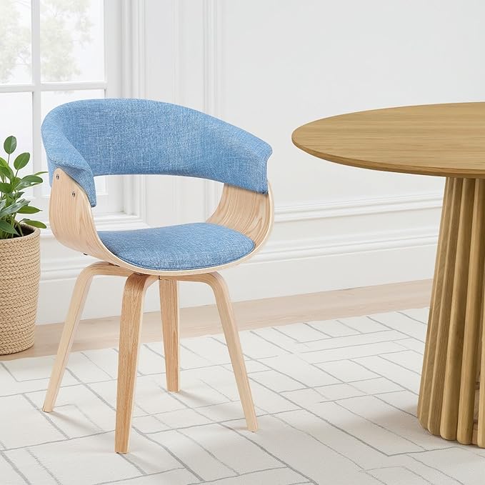 Armen Living Summer Modern Chair in Green Fabric and Walnut Wood - Set of 4