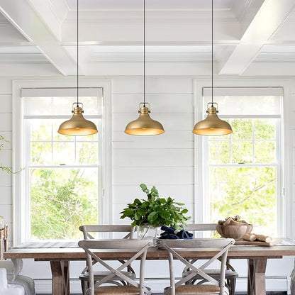 Gold Farmhouse Pendant Lights Matte Pendant Lighting for Kitchen Island Industrial Adjustable Height Vintage Dome Hanging Light Fixtures for Barn, Dining Room 3 Packs
