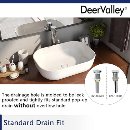 DeerValley Prism 19x15 Inch Rectangular Vessel Sink, White Porcelain Ceramic Above Counter Bathroom Basin, DV-1V432