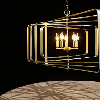 Untrammelife 32" 5-Light Gold Chandelier - Contemporary Rectangle Pendant for Dining Room, Kitchen Island & Foyer, Modern Farmhouse Ceiling Lighting