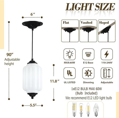 Vintage Schoolhouse Pendant Light Milk Glass Pendant Light White Farmhouse Chandelier Glass Pendant Light Fixture for Kitchen Island Lighting, Dining Room, Foyer, Bulb Included