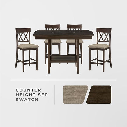 Lexicon Attis 5-Piece Counter Height Dining Set (Cross Back), Dark Brown