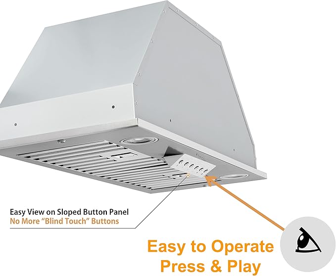 Awoco 11-3/4"D Built-in/Insert Stainless Steel Range Hood, 4-Speed, 600 CFM, LED Lights, Baffle Filters for Wood Hood (36"W 12"D Baffle Filters)