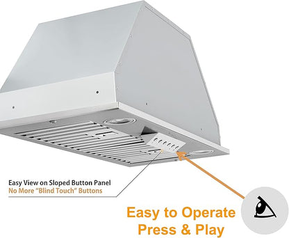 Awoco 11-3/4"D Built-in/Insert Stainless Steel Range Hood, 4-Speed, 600 CFM, LED Lights, Baffle Filters for Wood Hood (36"W 12"D Baffle Filters)