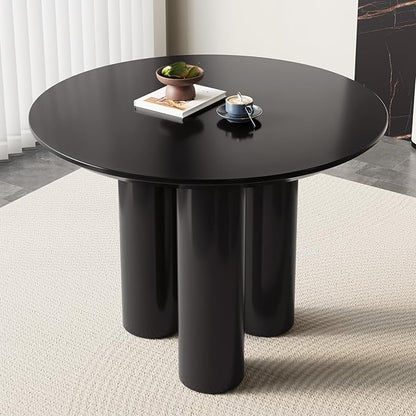 Miuuod 5 Pieces 39.37" Black Round Dining Table and 4 Upholstered Chairs for 4-6 Person, MDF Table-top, Light Velvet Chairs with Black Metal Leg for Kitchen, Reception Room,Round Coffee Table Set