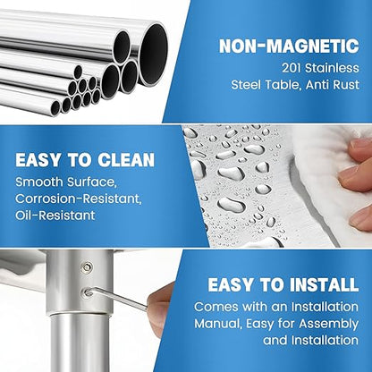 KUARBARR Stainless Steel Table for Prep & Work with Undershelf 18 x 24 Inches NSF Metal Commercial Kitchen Prep Table with Adjustable Under Shelf Worktable for Restaurant Home Outdoor