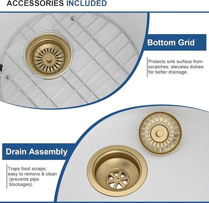 Mocoloo 18 Inch Round Bar Sink Undermount - White Granite Composite Quartz Prep Sinks Small Kitchen Sink for Island or RV