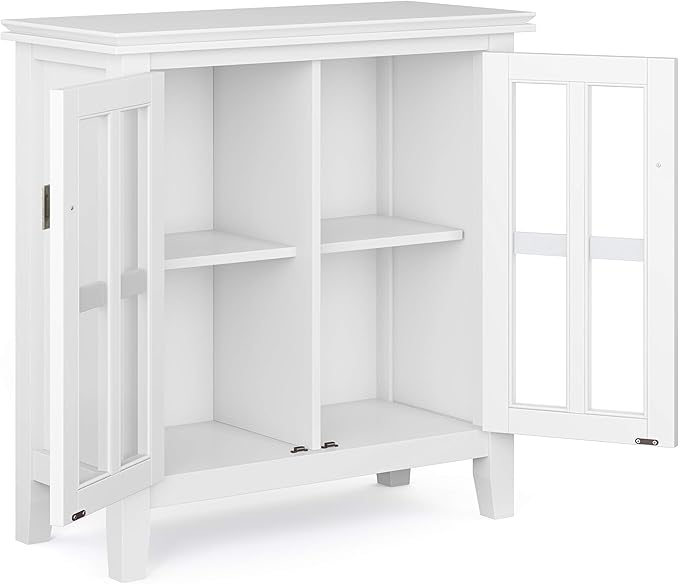 SIMPLIHOME Artisan Storage Cabinet - 30 inch Wide Solid Wood Low Storage Cabinet in White, Contemporary Accent Cabinet for Living Room or Dining Room with Glass Doors and Adjustable Shelves