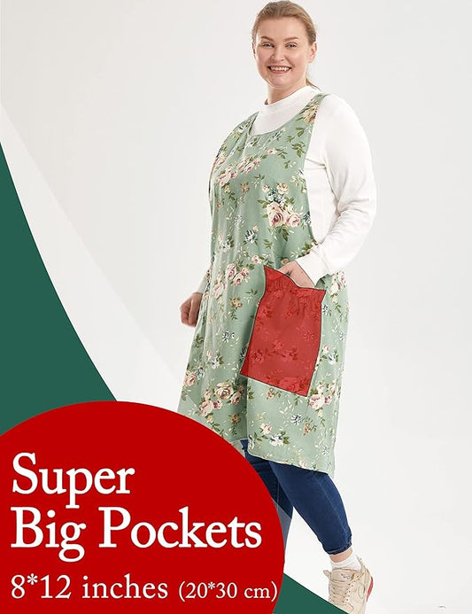 Big Plus Size Aprons for Women with Pockets Cotton Linen Baking Kitchen Cooking