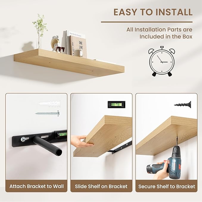 Dreamland Deep Floating Shelves, 8" Deep Long Shelves Set of 2, 40 Inches Floating Shelf for Wall,Large Display & Storage Shelf for Bathroom Bedroom Living Room Kitchen Office, Oak