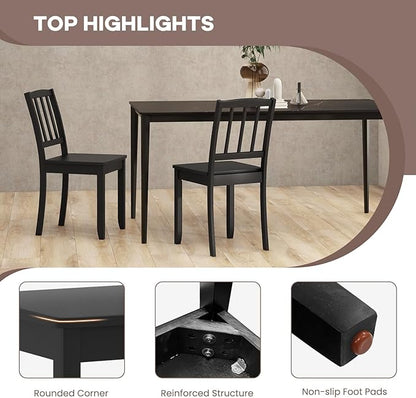 NAFORT Wood Dining Chairs Set of 2 Black, Armless Kitchen Chairs with Solid Rubber Wood Frame, Non-Slip Foot Pads, Max Load 400 Lbs, Farmhouse Seat Slat High Back Dining Room Chairs