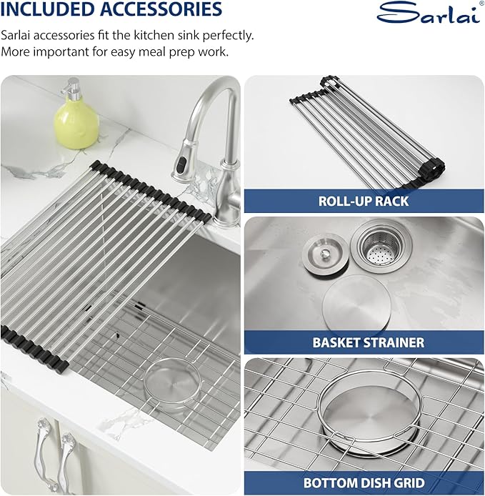 Sarlai Undermount Laundry Sink 24 Inch - 13 Inch Deep Undermount Laundry Utility Sink Single Bowl Kitchen Sinks 16 Gauge Stainless Steel Laundry Tub Sinks Basin
