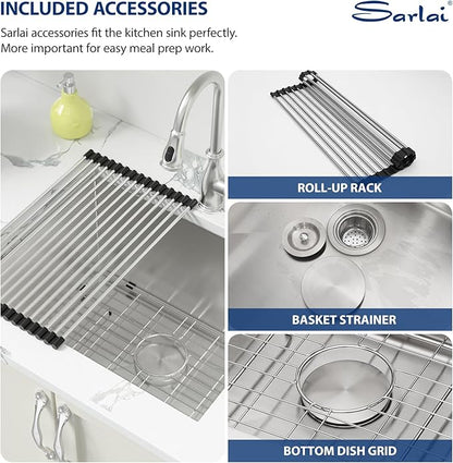 Sarlai Undermount Laundry Sink 24 Inch - 13 Inch Deep Undermount Laundry Utility Sink Single Bowl Kitchen Sinks 16 Gauge Stainless Steel Laundry Tub Sinks Basin