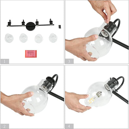 KSANA Black Bathroom Light Fixtures, 4-Light Modern Farmhouse Black Vanity Lights with Clear Glass Shade Over Mirror for Hallway, Kitchen, Bedroom, and Living Room