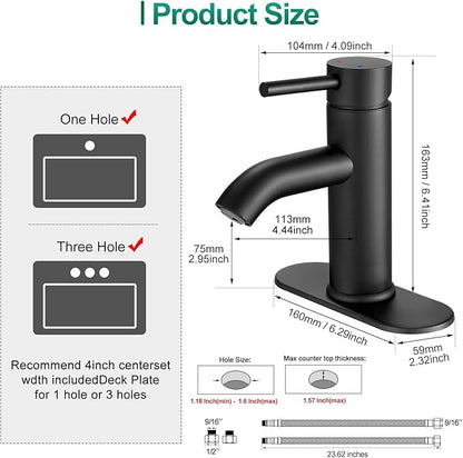 VOTON Black Bathroom Faucet Single Handle Matte Black Bathroom Sink Faucet Rv Lavatory Vessel Faucet for Bathroom Faucet 1 or 3 Hole with Deck Plate