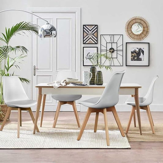 OLIXIS Modern Dining Chairs Set of 4, Mid Century Accent Chairs with Wood Legs, PU Leather Upholstered Kitchen Chairs for Living Room, Bedroom, Outdoor Lounge, White