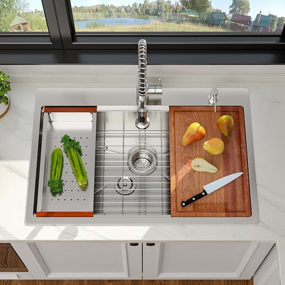 33 x 22 Inch Drop In Kitchen Sink 33 x 22 Stainless Steel Topmount Sink Ledge Workstation 16 Gauge Single Bowl Above Counter Handmade Basin