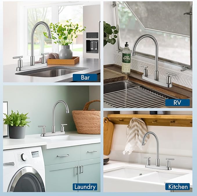 Kitchen Faucets, High Arc 360°Rotating Spout Kitchen Sink Faucet 2 Handle 8 Inch Centerset RV Kitchen Faucet with Supply Lines, 3 Hole Kitchen Faucet Without Side Sprayer, Brushed Nickel