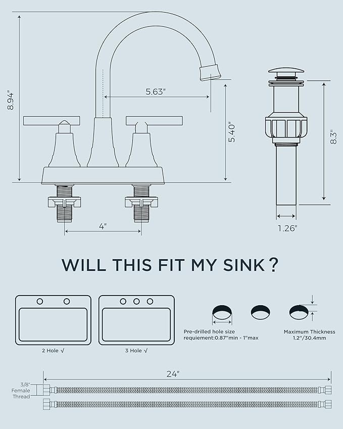FORIOUS Matte Black Bathroom Faucets, 4 Inch Centerset Bathroom Sink Faucet 2 or 3 Hole with Pop up Drain and cUPC Hose, Two Handles Control, 360° spout for Restroom,Vanity, RV, 2 Pack