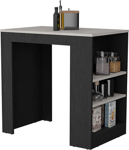 36" Sturdy 3-Side Shelves Bar Counter Height Table, Dinner Table with Modern Design, Bistro Pub Tables for Kitchen and Small Dining Spaces, Black + Gray