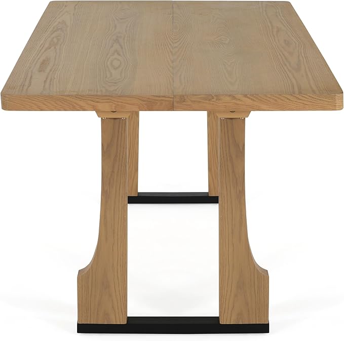 BROVAVE 63" Scratch-Resistant MDF Island Table, Rustic Dining Table with Farmhouse Pedestal, Mid Century Dining Table with Easy Cleaning for Kitchens & Apartments, Natural Ash