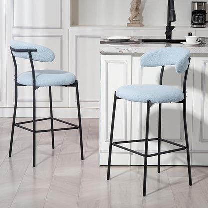 26'' Counter Height bar stools Fabric Cover Kitchen Island Counter bar Stool with Black Powder Coating Base and footrest(Blue)