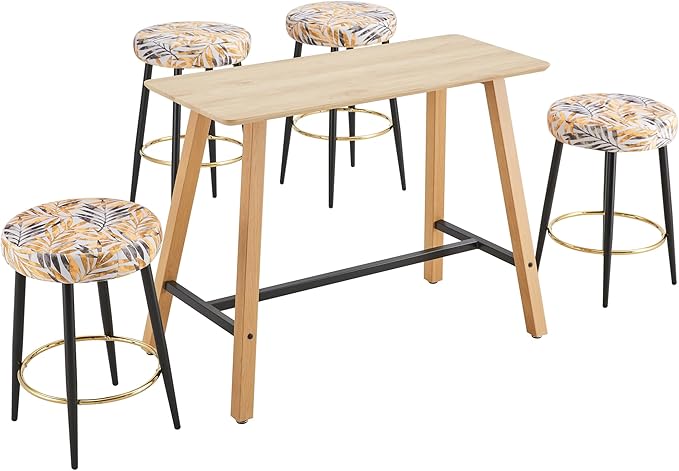 Counter Height Bar Stools Set of 2, PU Kitchen Stools Upholstered Dining Chair Stools 24 Inches Height with Golden Footrest for Kitchen Island Coffee Shop Bar Home Balcony Golden Leaves Velvet