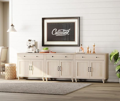 WAMAPT Buffet Cabinet with 6 Doors and 4 Drawers, Large Coffee Bar Table Wood Kitchen Storage Cabinets with Storage Cabinets, Modern Farmhouse Sideboard Credenza for Dining Room, Light Oak, 101 inch