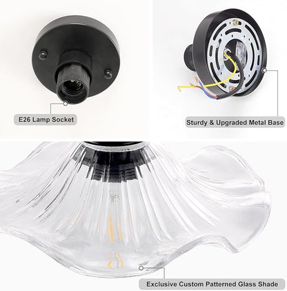 Shenmoyl Semi Flush Mount Light, Black Hallway Vintage Fixture With Clear Lotus Glass, 4.72" Base Modern Ceiling Light for Bathroom Porch Kitchen Bedroom