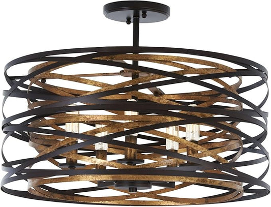 Minka Lavery 4671-111 Vortic Flow Semi-Flush, 5-Light, 300 Total Watts, 20-in H x 9-in W, Dark Bronze with Mosaic Gold Interior