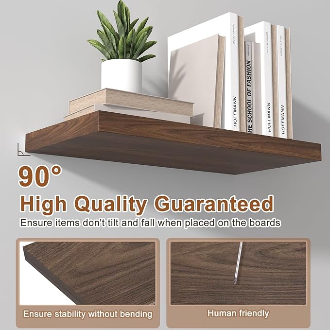 Large Floating Shelves for Wall 1 Pack Deep Floating Shelves No Drilling Accessories Included Deep Wall Shelves for Living Room Kitchen Farmhouse 48" W x 12" D x 1.2" H Walnut