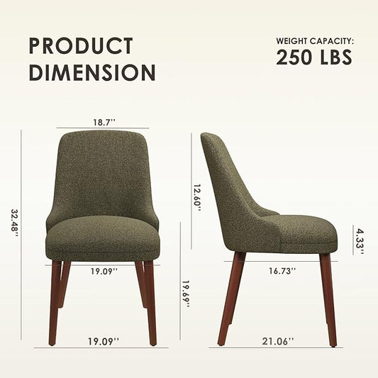 MALOL Dining Chairs Set of 2, Upholstered Dining Room Chair with Wood Legs, High-Back Padded Kitchen Chairs for Dining Room/Restaurant/Cafe, Green