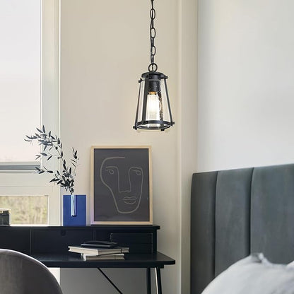 KSANA Pendant Light Kitchen Island, Black Pendant Hanging Light with Seeded Glass Farmhouse Rustic Pendant Light Fixtures for Dining Room Hallway