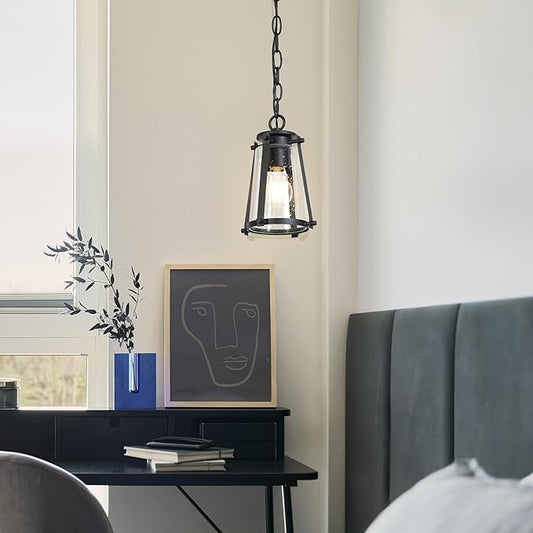 KSANA Pendant Light Kitchen Island, Black Pendant Hanging Light with Seeded Glass Farmhouse Rustic Pendant Light Fixtures for Dining Room Hallway