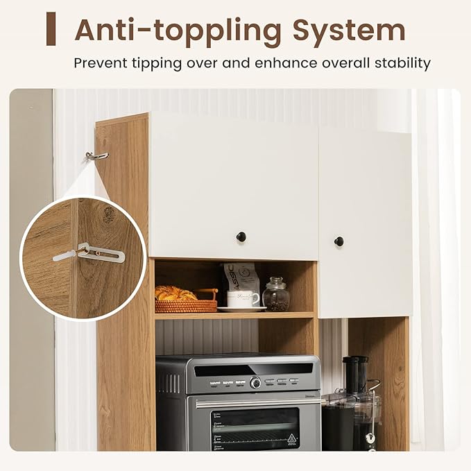 PETSITE Kitchen Buffet Hutch Storage Cabinet, 71" Freestanding Pantry with 3 Cabinets & Drawers, Adjustable Shelves, Microwave Cupboard for Living Room, Dining Room