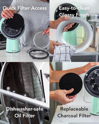 AirHood Wired Range Hood | Portable Kitchen Exhaust Fan with 2 Activated Charcoal Air Filter & Stainless-steel Oil Filter | Easy to Clean - Ideal for Indoor Cooktop Use (Mint Green)