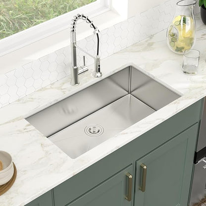 Logmey 33 Inch Undermount Kitchen Sink 33x19 Stainless Steel Sinks SUS304 16 Gauge Handmade Single Bowl Sinks With Round Corners 33x19x9