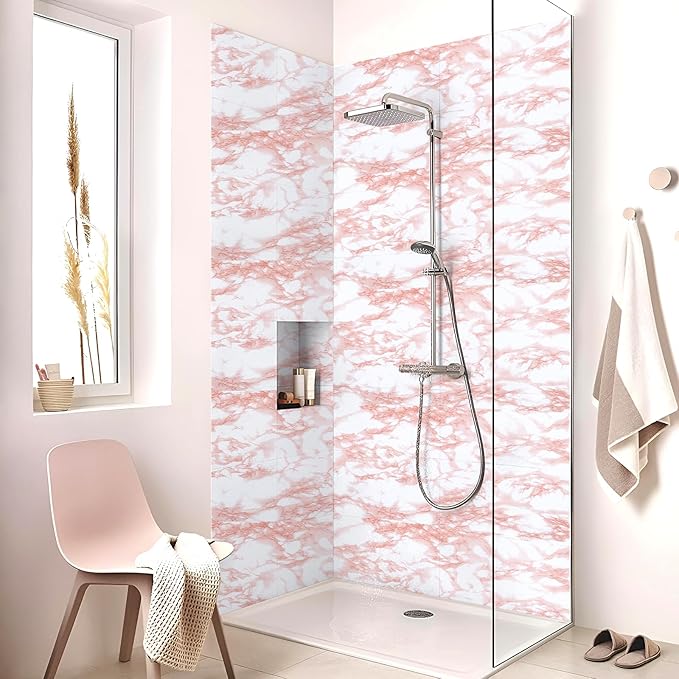 practicalWs White/Pink Marble Contact Paper Granite Peel and Stick Countertops Self-Adhesive Wallpaper Cabinets Drawer Shelf Wall Crafts Wall Paper Decorations 17.7 in x 393.7 in